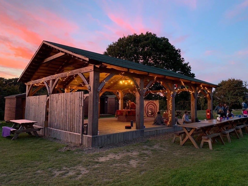 Sunset in the glamping barn